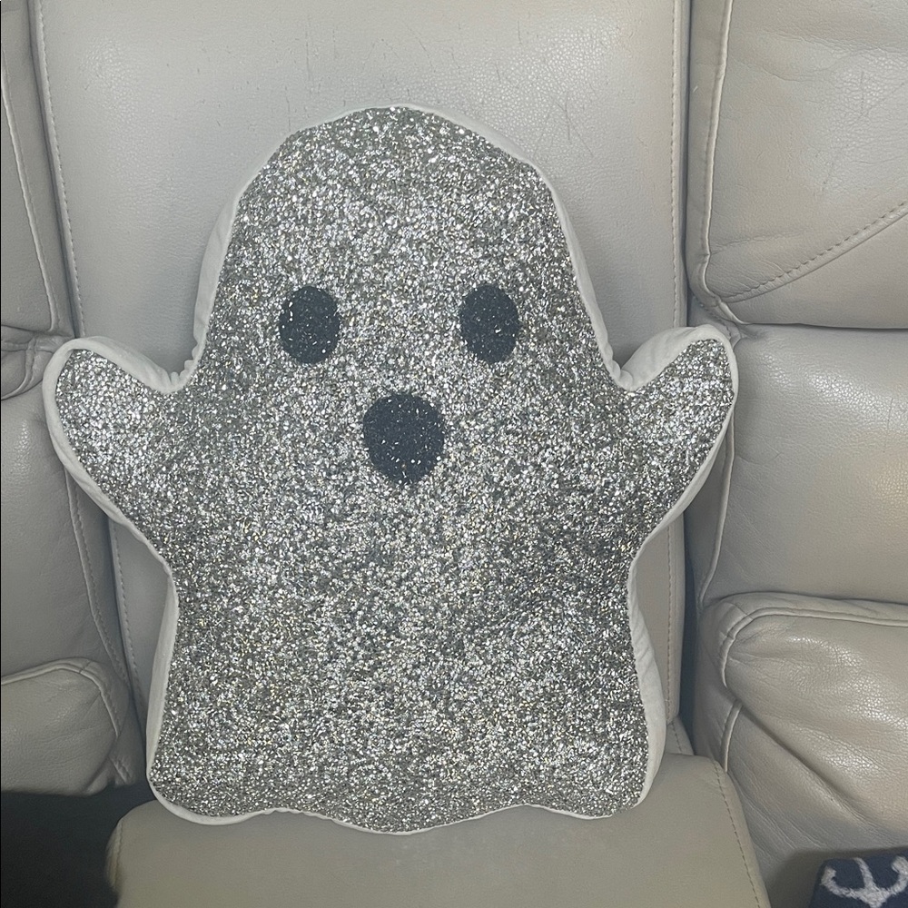 Silver Glitter Ghost Pillow